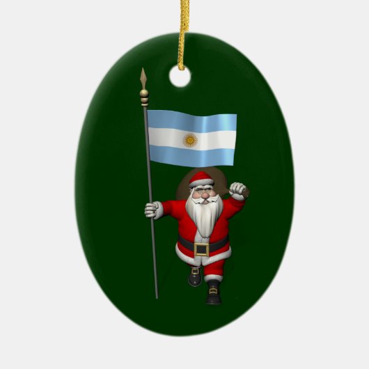 Ornement Ovale En Céramique Père Noël Avec L'Ensigne D'Argentine (Devant)