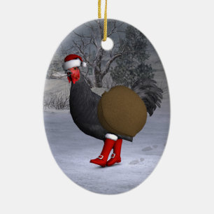 Ornement Ovale En Céramique Père Noël coq noir