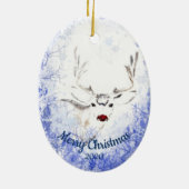 Ornement Ovale En Céramique Personnalisé Date Noël Rouge Nez Reindeer Amusant (Dos)