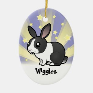 Ornement Ovale En Céramique Petit lapin étoile (poil lisse oreille dressée)