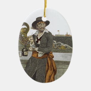 Ornement Ovale En Céramique Pirates Vintage, Kidd sur le pont de l'Adventure G