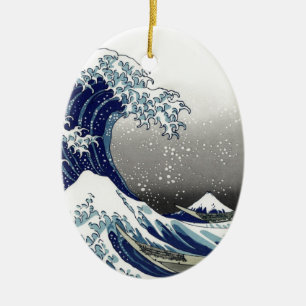Ornement Ovale En Céramique PixDezines Vintage, Grande Vague, Hokusai 葛飾北斎の神奈川