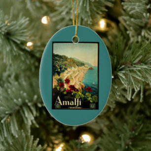 Ornement Ovale En Céramique Plage de la côte italienne d'Amalfi