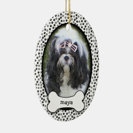 Ornement Ovale En Céramique Premier Noël du chiot ・ Adopté Chien ・ Daté (Droite)