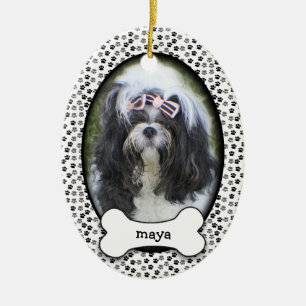 Ornement Ovale En Céramique Premier Noël du chiot ・ Adopté Chien ・ Daté