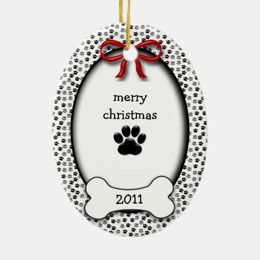 Ornement Ovale En Céramique Premier Noël du chiot ・ Adopté Chien ・ Daté (Dos)