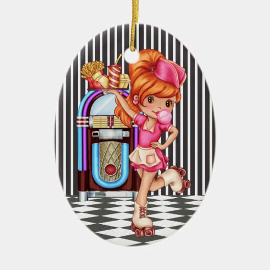 Ornement Ovale En Céramique Professions - Serveuse - SRF (Devant)