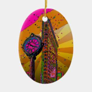 Ornement Ovale En Céramique Psychedelic NYC : bâtiment Flatiron & horloge #2B
