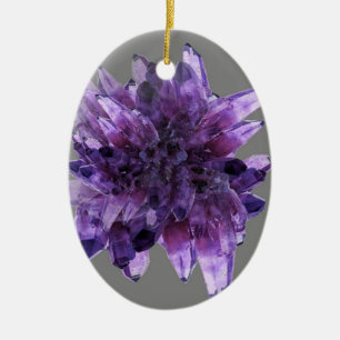 ORNEMENT OVALE EN CÉRAMIQUE PURPLE AMÉTHYST QUARTZ CRYSTALS MINÉRAL