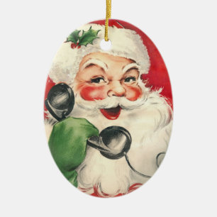 Ornement Ovale En Céramique Rétro cru de Père Noël