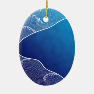 Ornement Ovale En Céramique rivière bleue