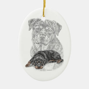 Ornement Ovale En Céramique Rottweiler Chien Art