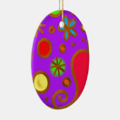 Ornement Ovale En Céramique Rouge violet jaune peint (Droite)