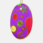 Ornement Ovale En Céramique Rouge violet jaune peint (Gauche)