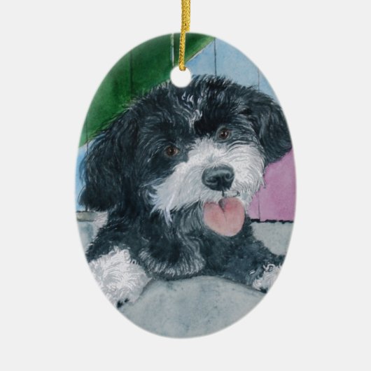 Ornement Ovale En Céramique Sammy le chiot de Parti-Caniche (Devant)