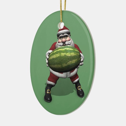 Ornement Ovale En Céramique Santa Claus Avec Grosse Pastèque (Gauche)