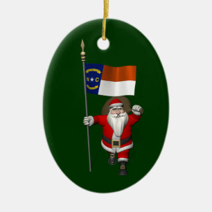 Ornement Ovale En Céramique Santa Claus With Ensign Of North Carolina