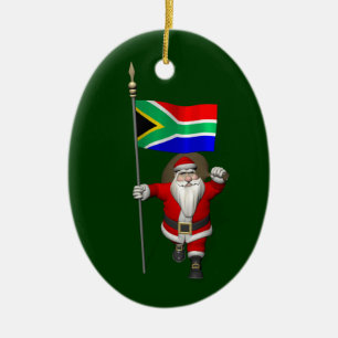 Ornement Ovale En Céramique Santa Claus With Ensign Of South Africa