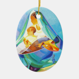 Ornement Ovale En Céramique Scène orientale de nativité, Mary, Jésus