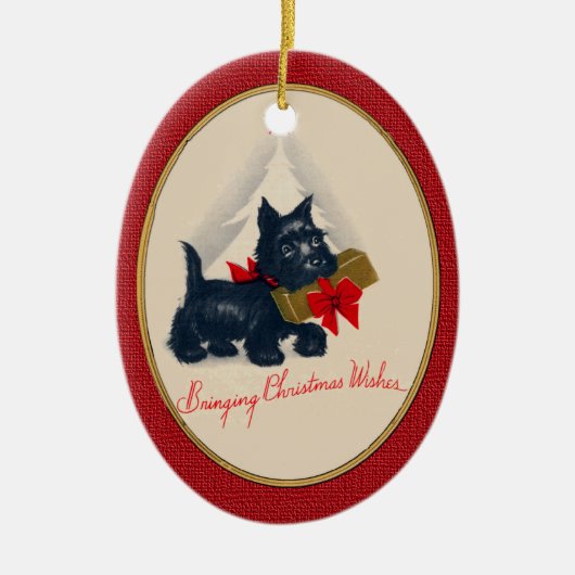 Ornement Ovale En Céramique Scottish Terrier Scottie Chien avec cadeau et arbr (Devant)