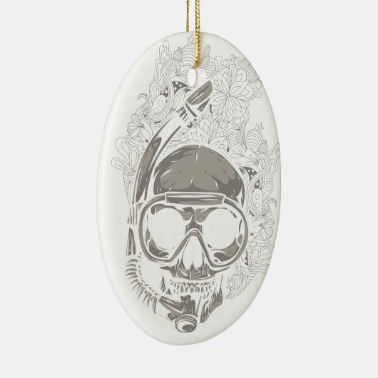 Ornement Ovale En Céramique Scuba Diver personnalisé Crâne Noël (Droite)