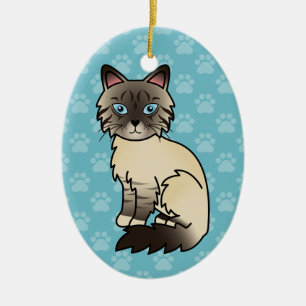 Ornement Ovale En Céramique Seal Point Tabby Birman / Ragdoll Cat