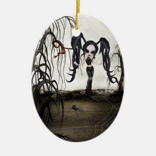 Ornement Ovale En Céramique Sepia Goth Girl