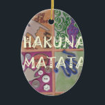 Ornement Ovale En Céramique Signe Hakuna Matata - Impression<br><div class="desc">Hakuna Matata Pancarte À La Main Art Print. Faites preuve de créativité et de positivité grâce à l'"Hakuna Matata Hand Sign Art Print", un design vibrant et expressif qui capture l'esprit insouciant de l'expression bien-aimée. Description : Cette oeuvre d'art présente un dessin de collage avec l'expression "Hakuna Matata" qui est...</div>