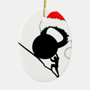 Ornement Ovale En Céramique Sisyphus Kettlebell Joyeux Noël