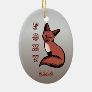 Ornement Ovale En Céramique Sly Red Foxy Fox avec année
