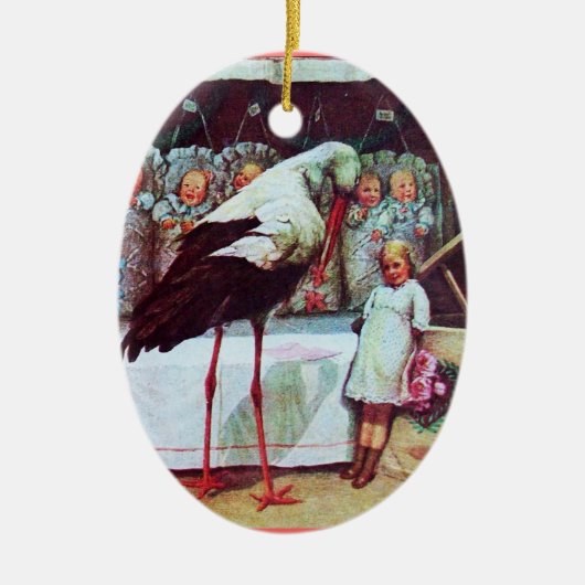 Ornement Ovale En Céramique STORK BÉBÉ GARÇON DOUCHE 3 MONOGRAM Rouge Ruby (Devant)