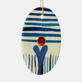 ORNEMENT OVALE EN CÉRAMIQUE STRIPES BLEUS ET RUBY ROUGE (Droite)