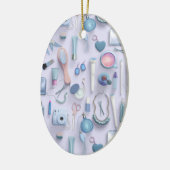 Ornement Ovale En Céramique Tableau bleu de vanité (Gauche)