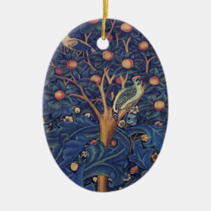 Ornement Ovale En Céramique Tapisserie Pic-vert de William Morris modèle bleu