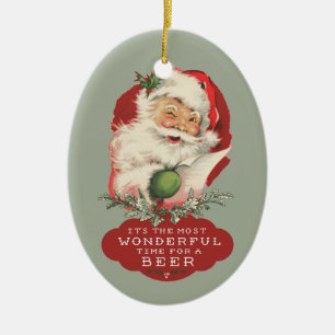 Ornement Ovale En Céramique Temps merveilleux de Noël drôle de Père Noël p