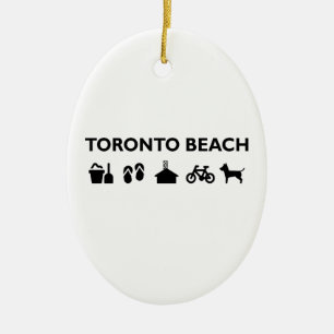 Ornement Ovale En Céramique Toronto Beach Icons Monotone Black