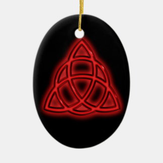 Ornement Ovale En Céramique Triquetra Rouge Lumineux