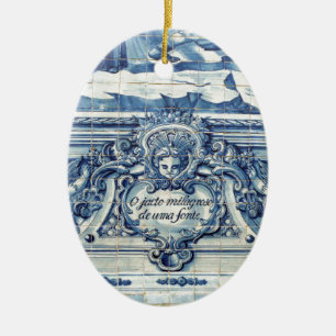 Ornement Ovale En Céramique Tuiles murales portugaises bleues et blanches avec