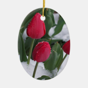 Ornement Ovale En Céramique Tulipes dans l'ornement de neige