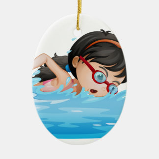 Ornement Ovale En Céramique Une natation de fille avec des lunettes