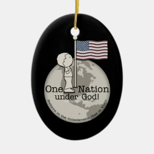Ornement Ovale En Céramique Une nation sous Dieu, petit garçon au drapeau amér