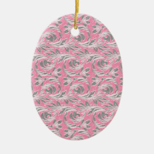 Ornement Ovale En Céramique Vagues métalliques, Lt Rose-Blanc