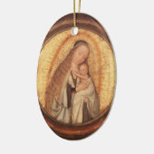 ORNEMENT OVALE EN CÉRAMIQUE VIERGE AVEC ENFANT OR ET ROUGE RUBY (Gauche)