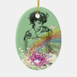 Ornement Ovale En Céramique Vierge victorienne GreenMusicColorSplash Oval Orna