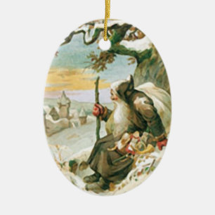 Ornement Ovale En Céramique Vintage Noël Père Noël