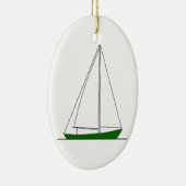 Ornement Ovale En Céramique Voilier vert de sloop (Droite)