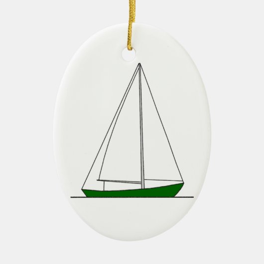 Ornement Ovale En Céramique Voilier vert de sloop (Devant)