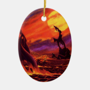 Ornement Ovale En Céramique Volcano Planète de science-fiction vintage avec La