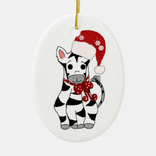 Ornement Ovale En Céramique Zèbre de Noël