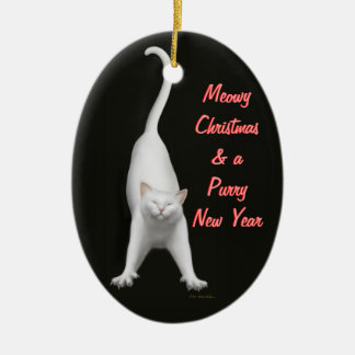 Ornement personnalisable de chat blanc de Noël de